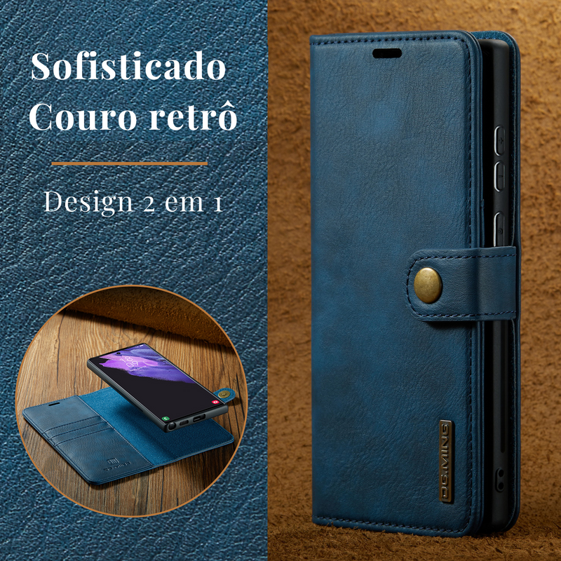 Capa iPhone Ultra Fina de Couro com Carteira Magnética 2 em 1 - Lançamento 2023