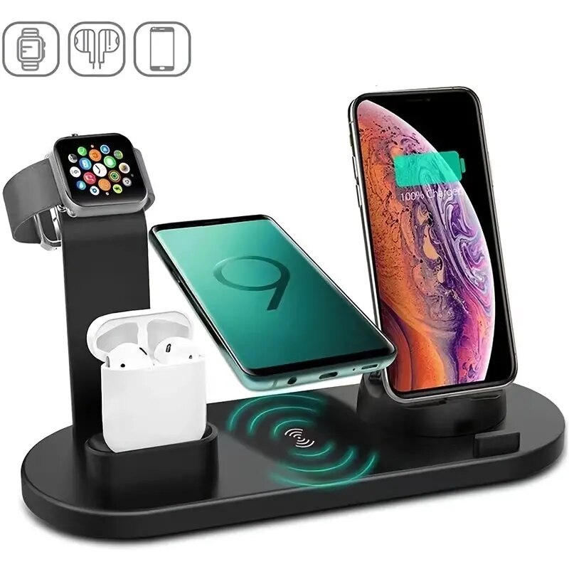 Carregador sem fio Stand Pad para iPhone, carregamento rápido Dock Station, iPhone 14, 13, 12, 11x8, Apple Watch, Airpods.