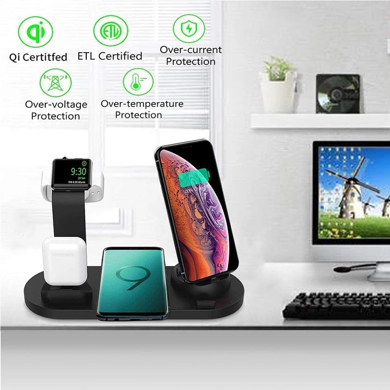 Carregador sem fio Stand Pad para iPhone, carregamento rápido Dock Station, iPhone 14, 13, 12, 11x8, Apple Watch, Airpods.