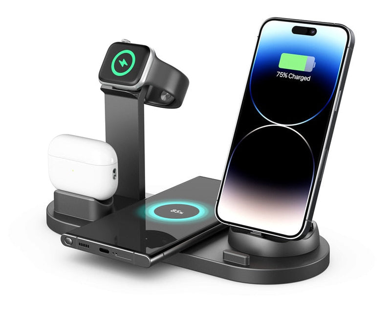 Carregador sem fio Stand Pad para iPhone, carregamento rápido Dock Station, iPhone 14, 13, 12, 11x8, Apple Watch, Airpods.